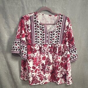SHEIN Floral Blouse - Magenta and White